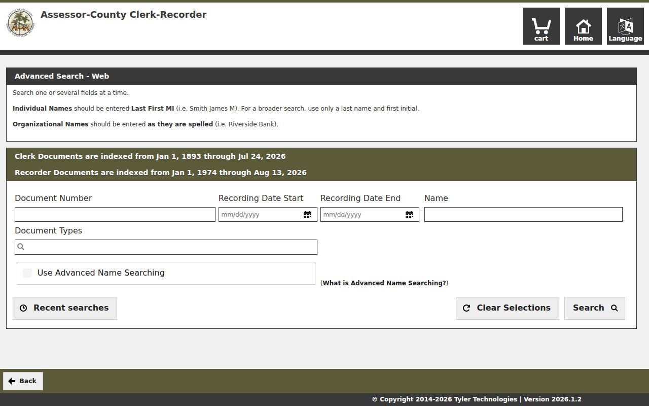 Palm Springs street directory recorder document search source